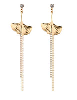 Gingko Leaf 14k gold long tassel earrings